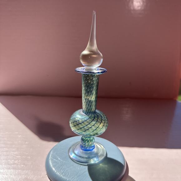 Stuart Abelman Art Glass Iridescent Pulled Feather Perfume Bottle 1981 - Picture 9 of 11